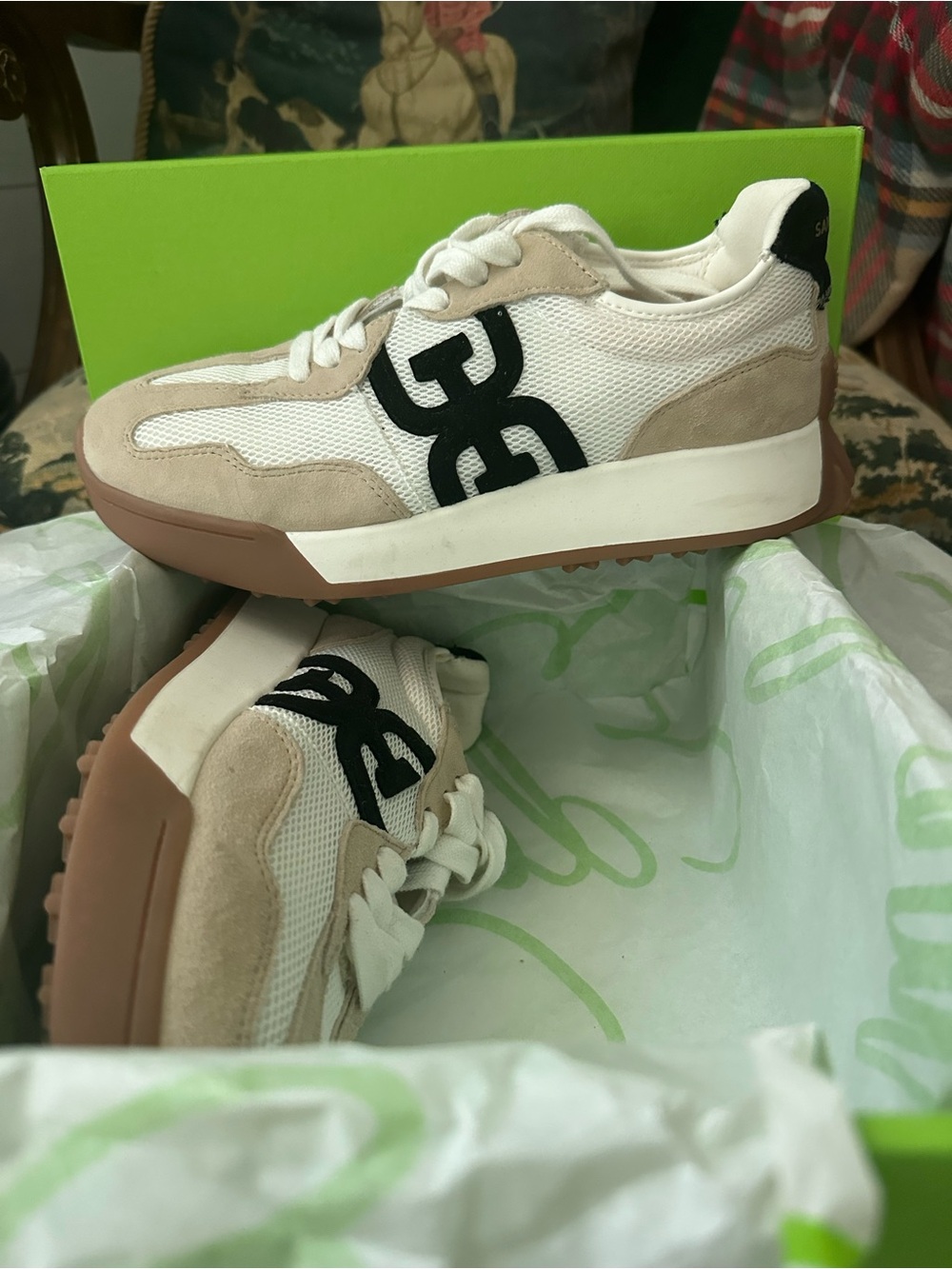 Sam Edelman Tan White Black Accent Sneakers - Picture 2 of 8